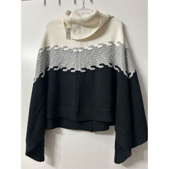 Talbots Sweaters - NWT Talbots Color Block Cable Knit Cowl Neck Poncho Size XL